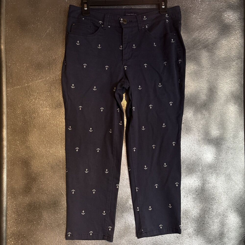 Charter Club Bristol Capri anchor embroidered pants size 4 yacht rock